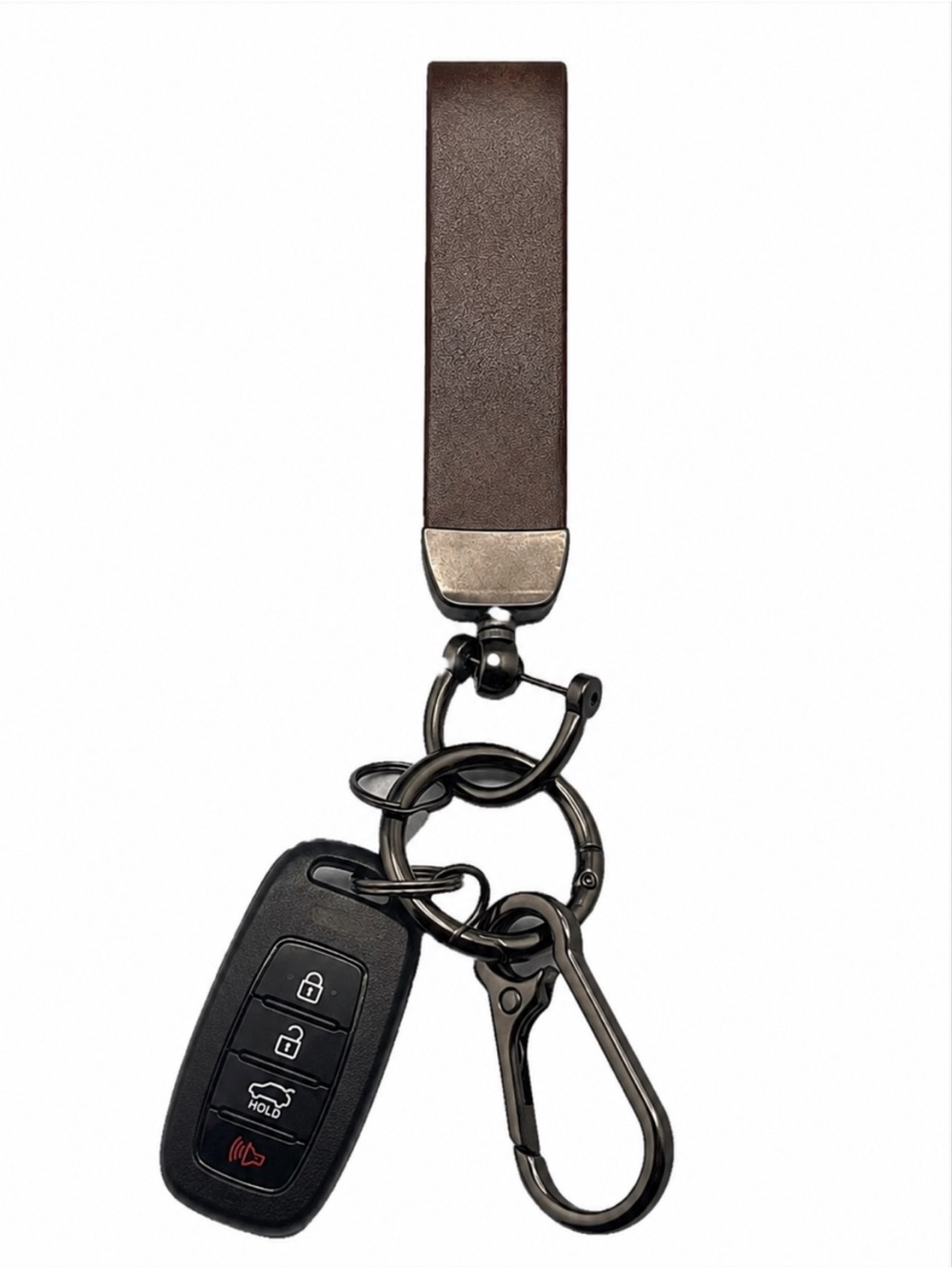 Brown Leather Loop Keychain with Black Hardware